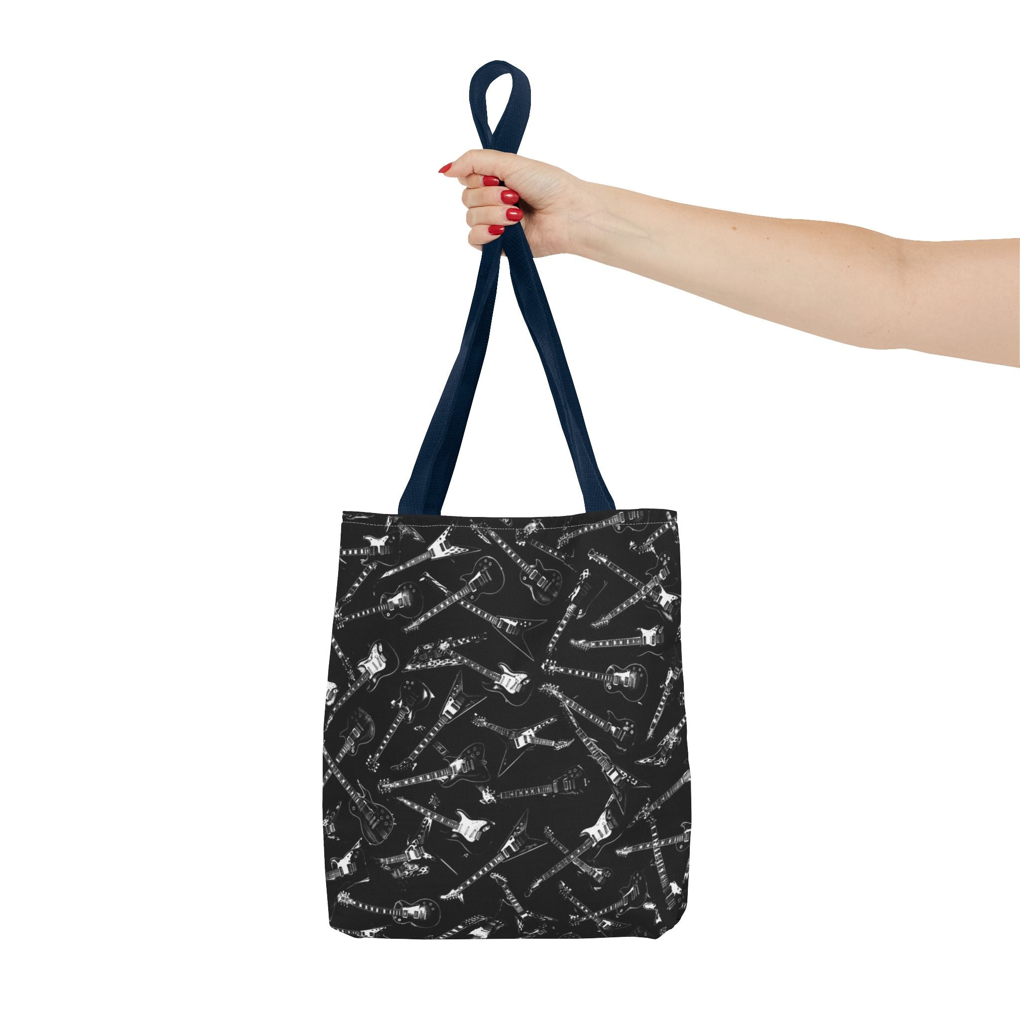 Black Guitar Pattern Tote Bag — Rock Music Instrument All-Over Print