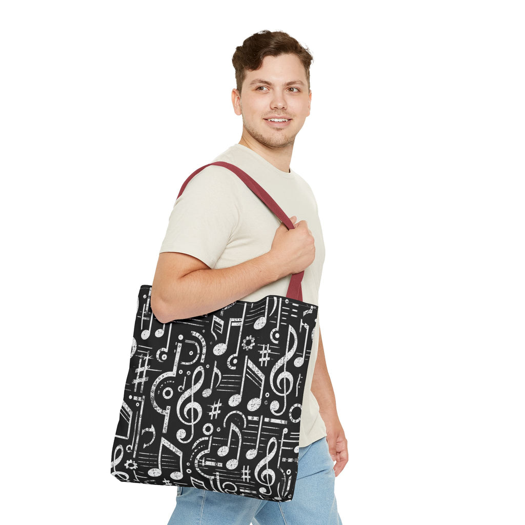 Musical Notes Pattern Tote Bag – Black & White Music Lover AOP Tote