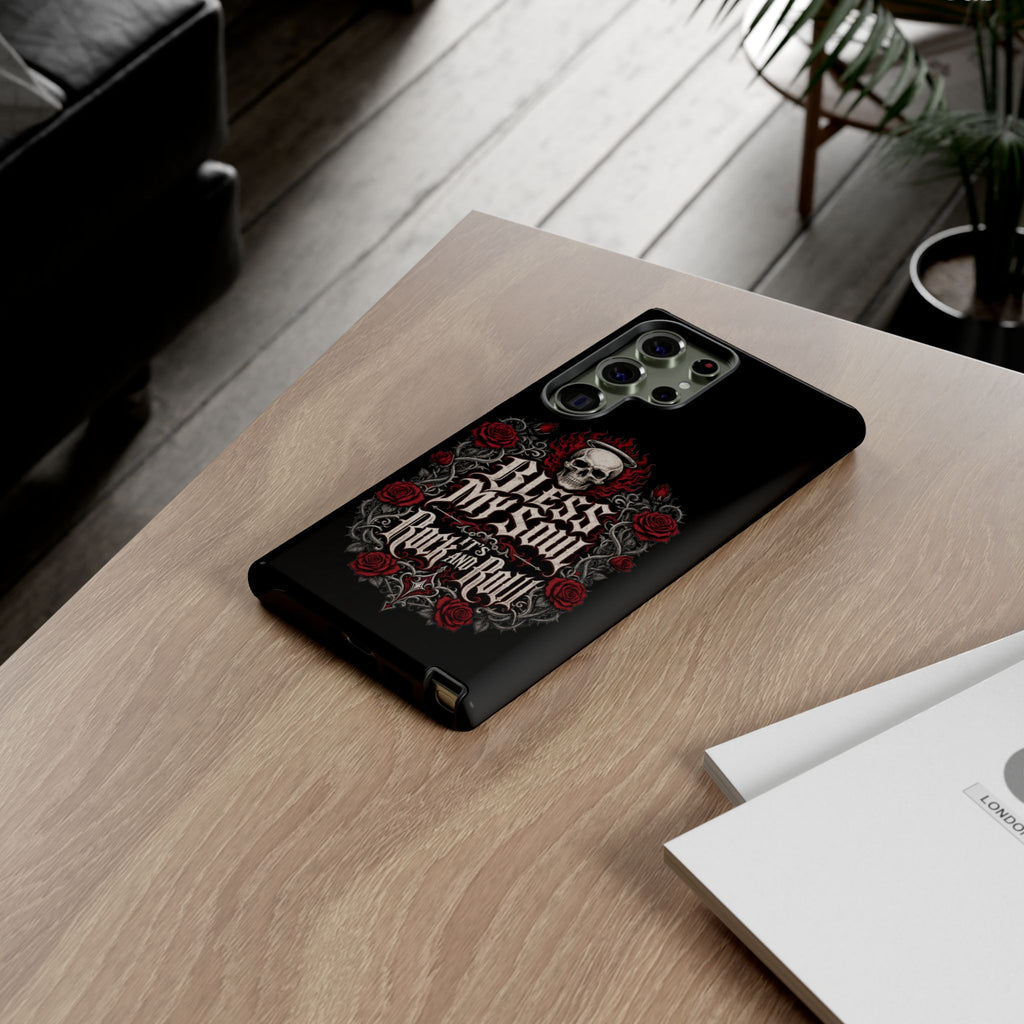 Bless My Soul Rock and Roll Phone Case — Gothic Skull & Roses Tough Case