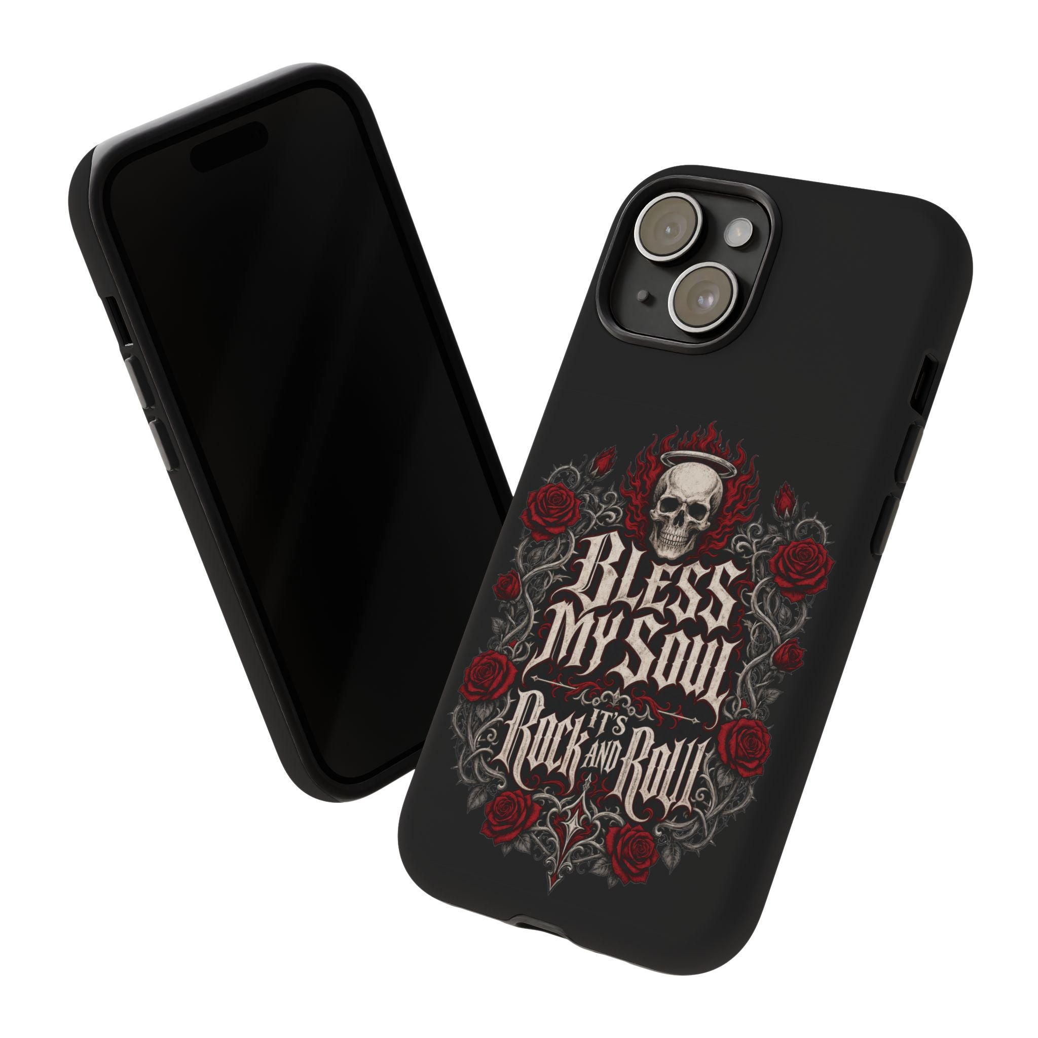 Bless My Soul Rock and Roll Phone Case — Gothic Skull & Roses Tough Case