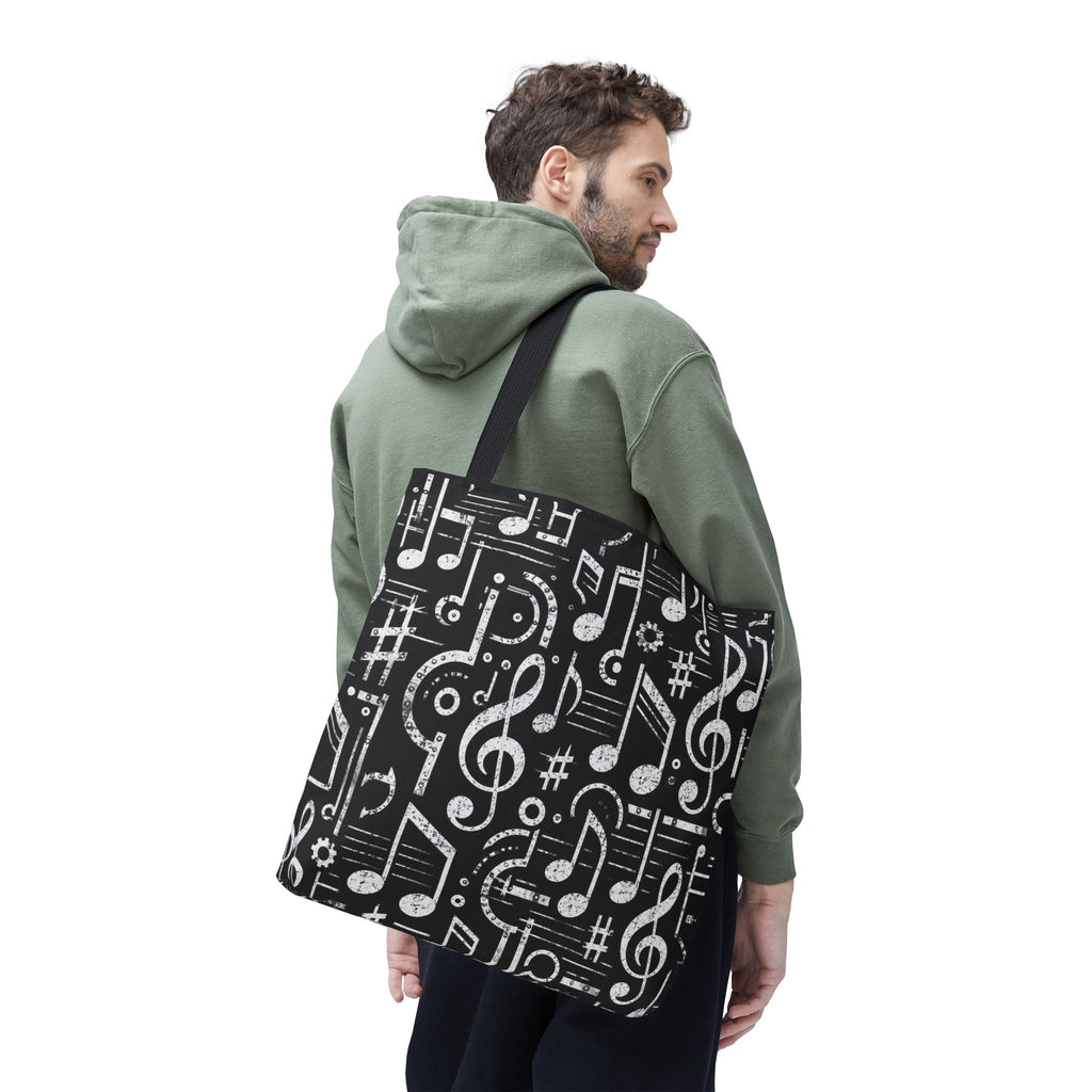 Musical Notes Pattern Tote Bag – Black & White Music Lover AOP Tote