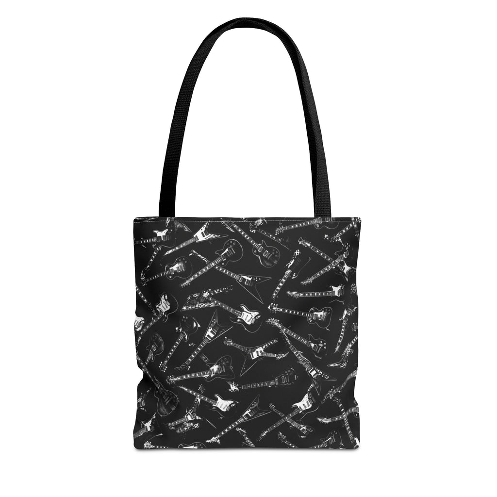 Black Guitar Pattern Tote Bag — Rock Music Instrument All-Over Print