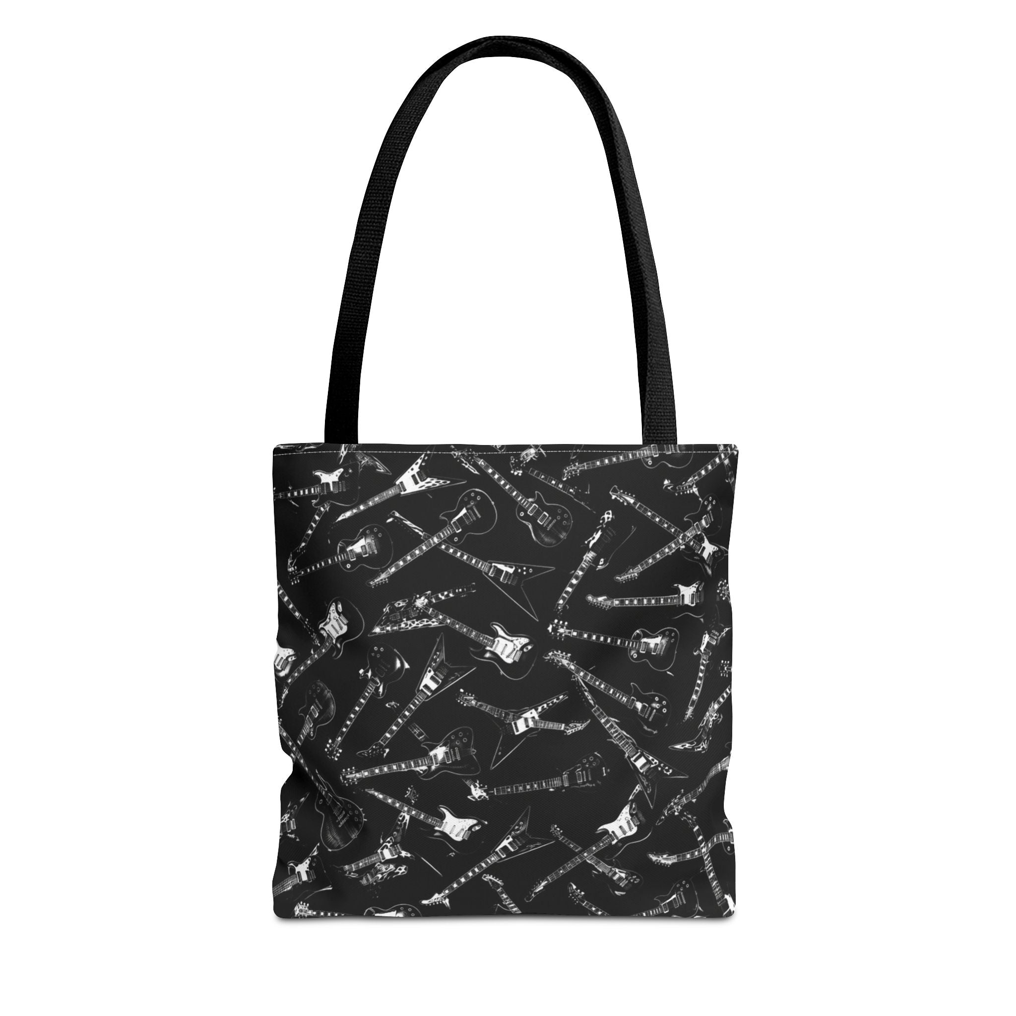 Black Guitar Pattern Tote Bag — Rock Music Instrument All-Over Print