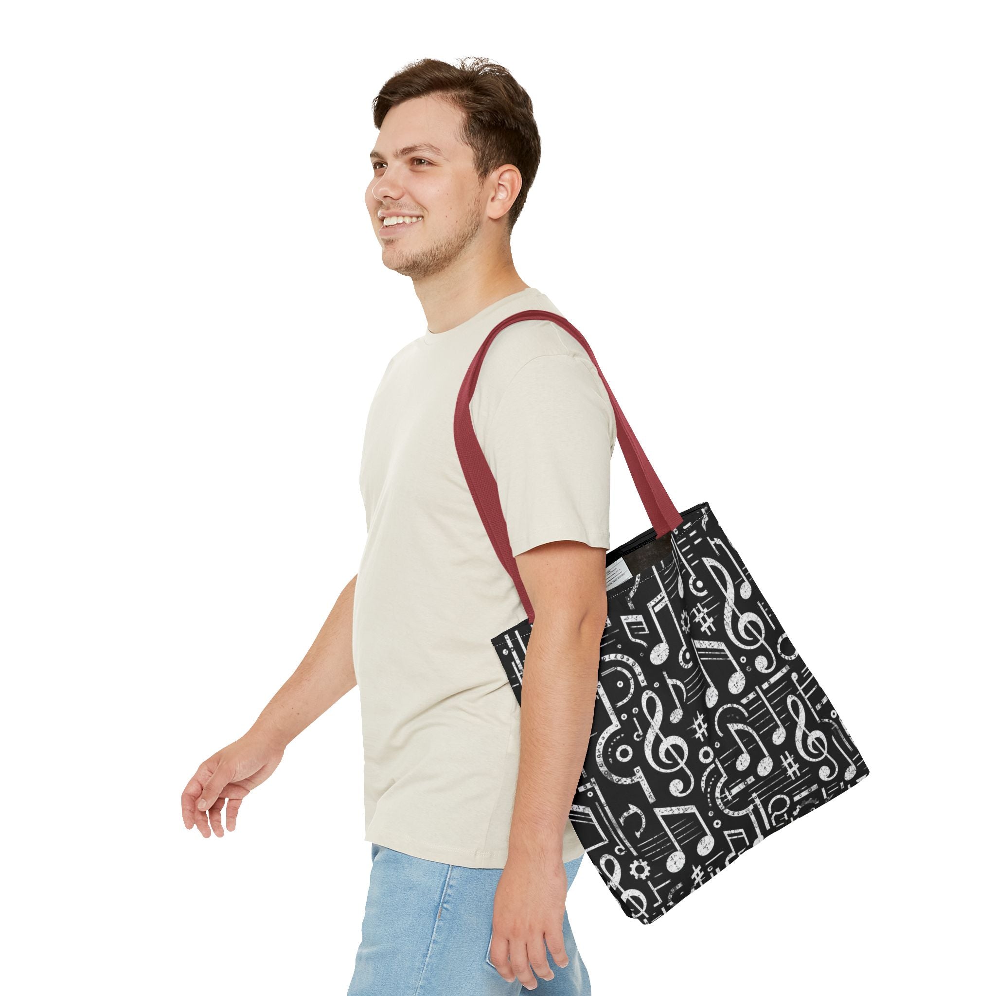 Musical Notes Pattern Tote Bag – Black & White Music Lover AOP Tote