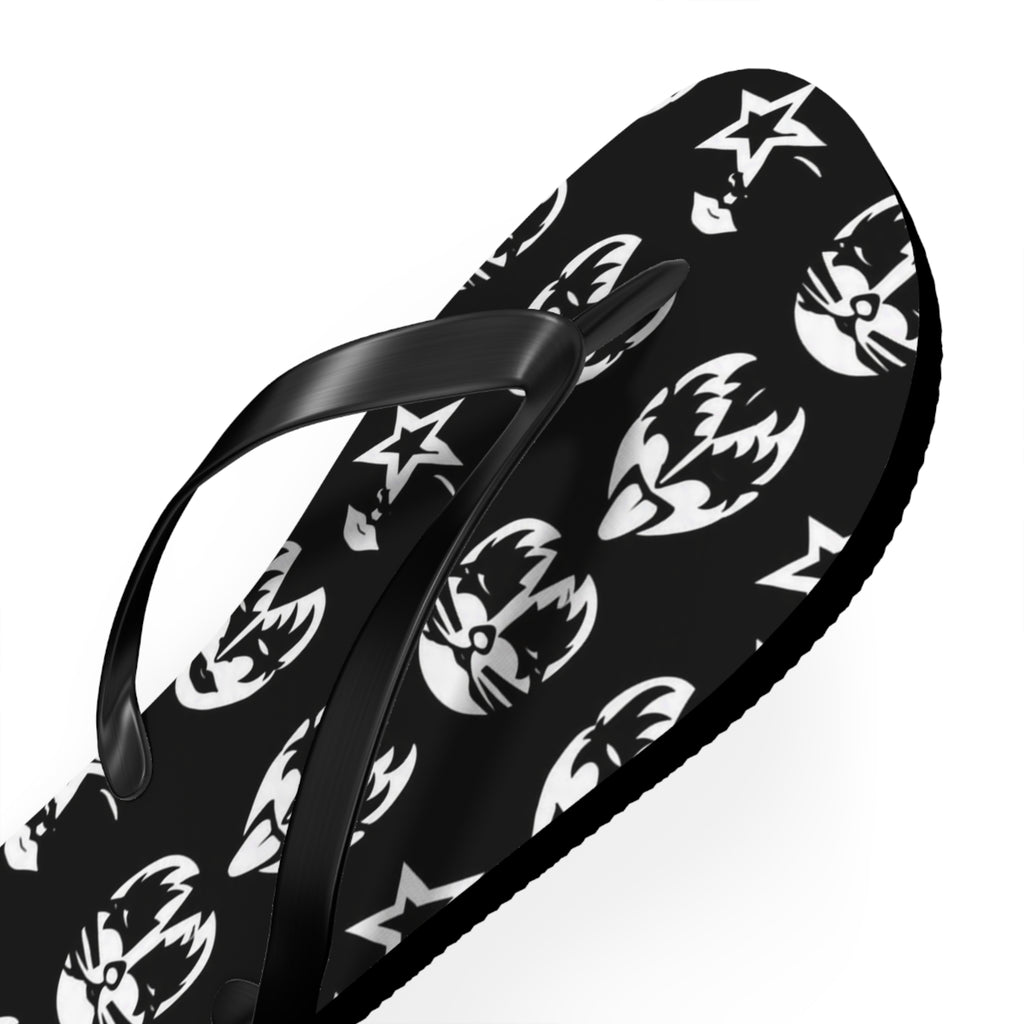 Kiss Band Logo Flip Flops — Black & White Rock Star Beach Sandals