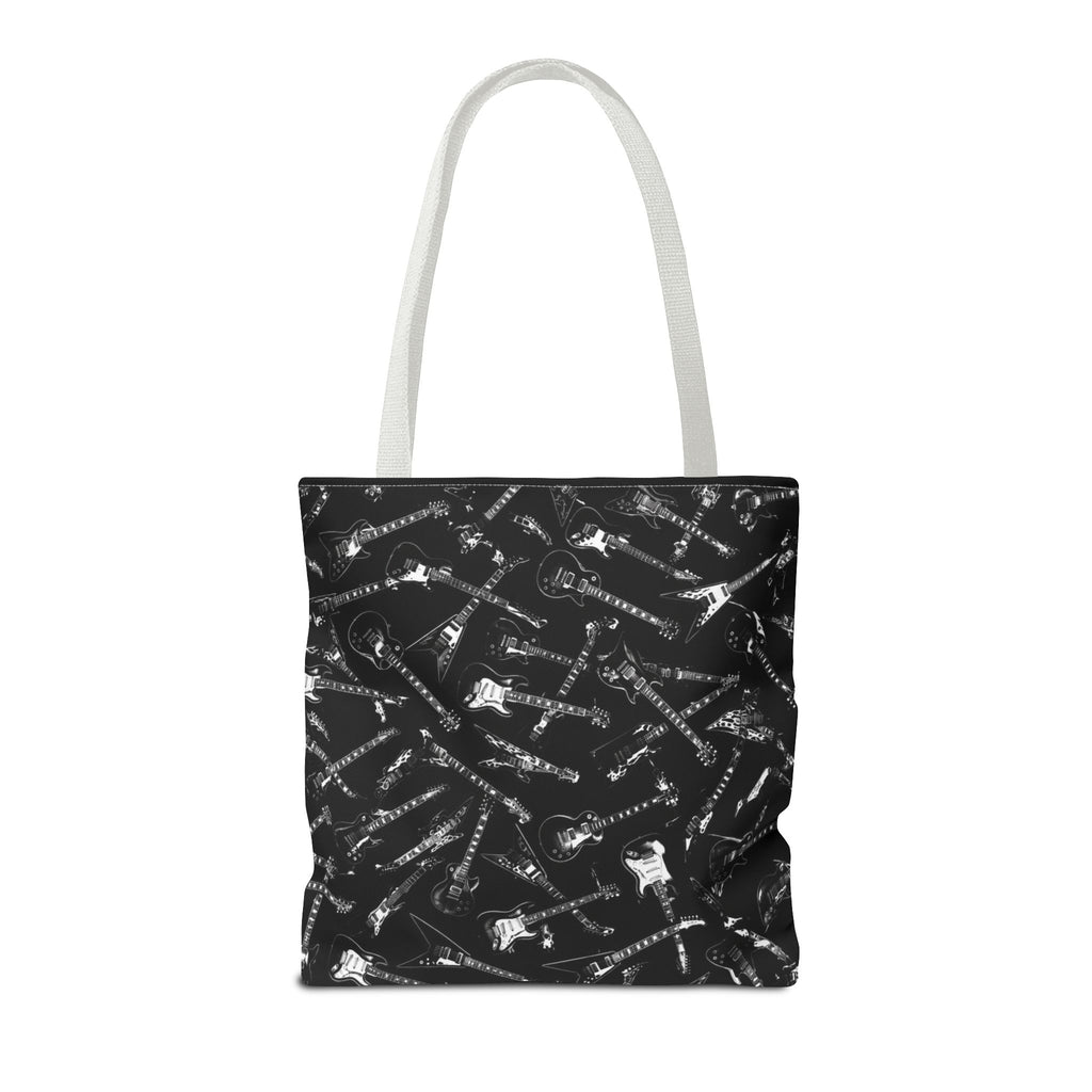 Black Guitar Pattern Tote Bag — Rock Music Instrument All-Over Print