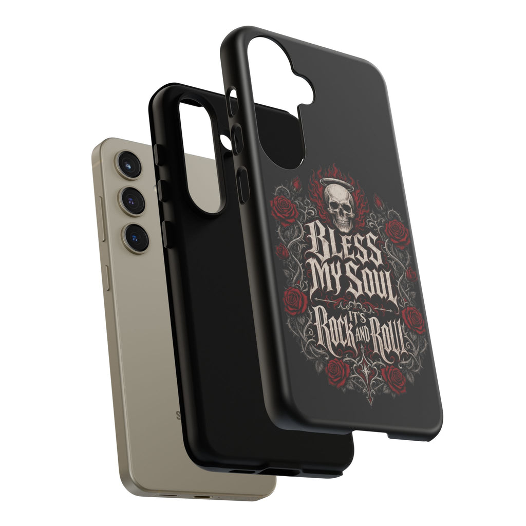 Bless My Soul Rock and Roll Phone Case — Gothic Skull & Roses Tough Case