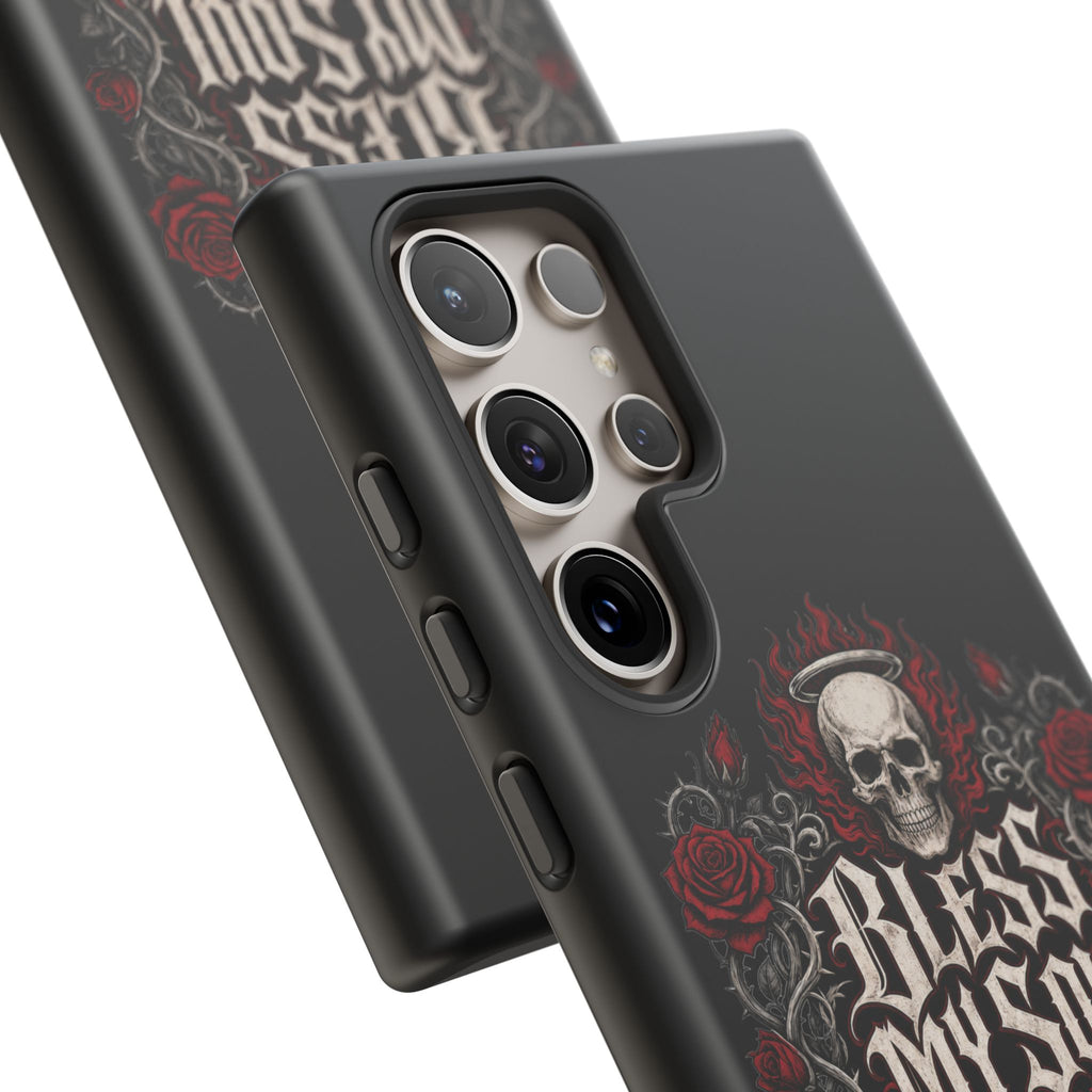 Bless My Soul Rock and Roll Phone Case — Gothic Skull & Roses Tough Case