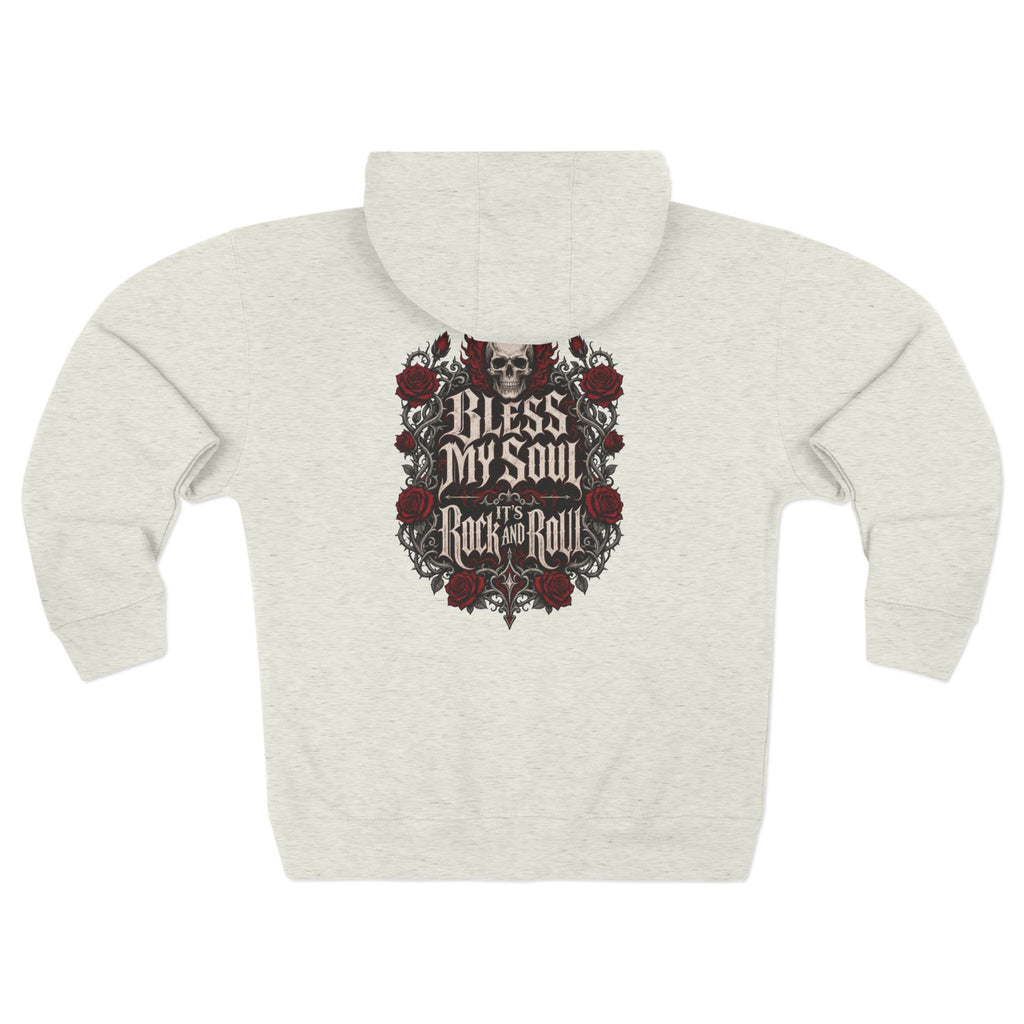 Bless My Soul Rock n Roll Zip Hoodie — Skull & Roses Rocker Pullover