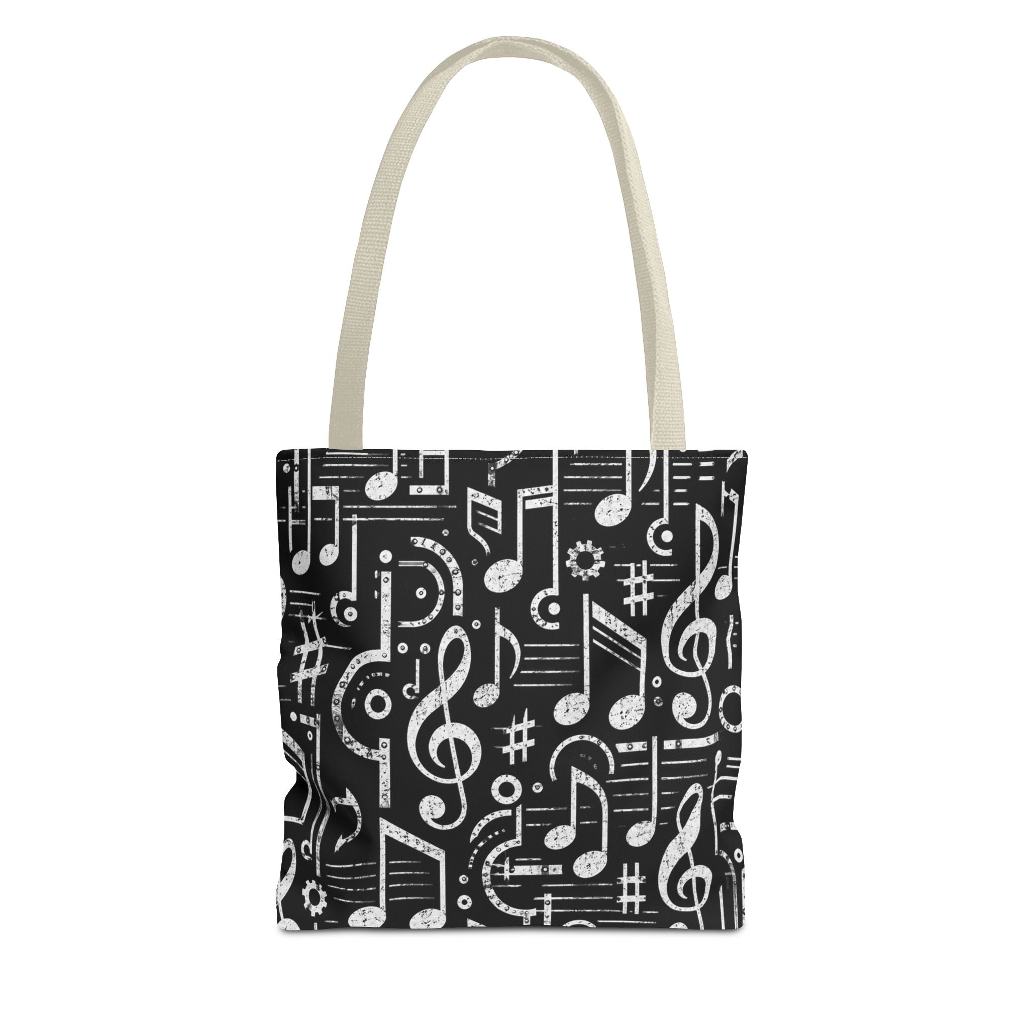 Musical Notes Pattern Tote Bag – Black & White Music Lover AOP Tote