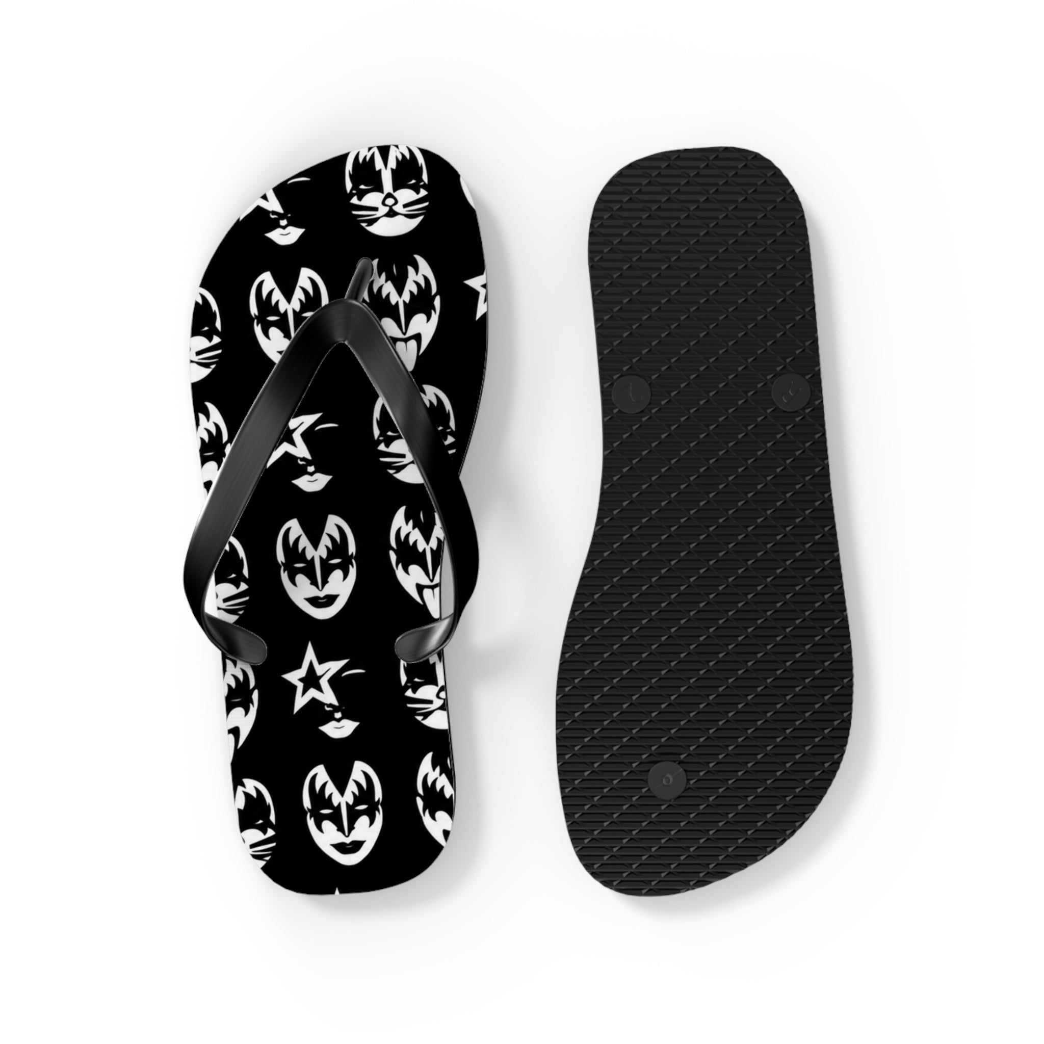 Kiss Band Logo Flip Flops — Black & White Rock Star Beach Sandals