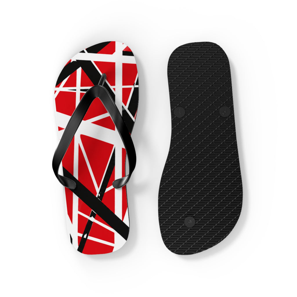 EVH Van Halen Tribute bold Flip Flops — Red Black Geometric Abstract Stripe Summer Sandals