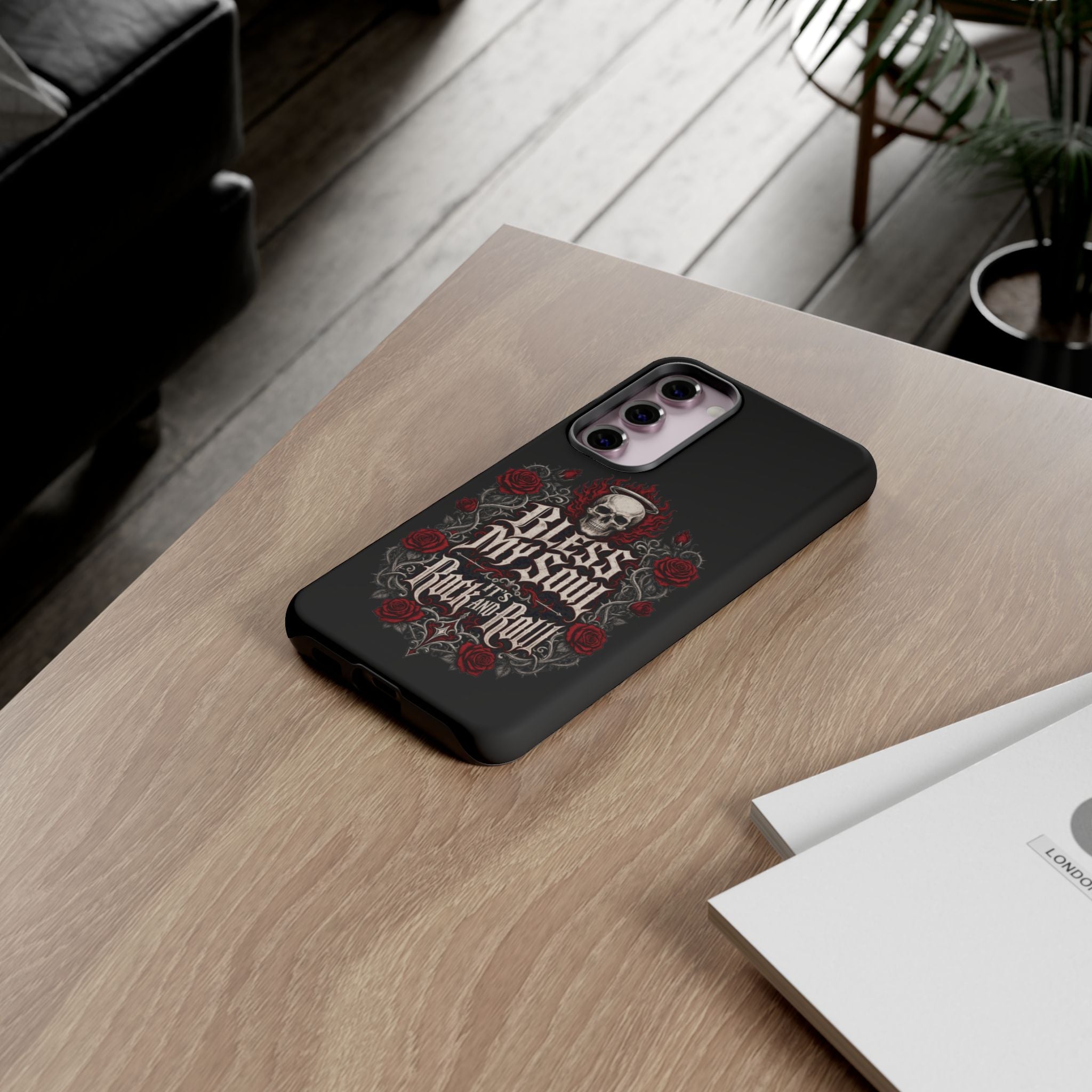 Bless My Soul Rock and Roll Phone Case — Gothic Skull & Roses Tough Case
