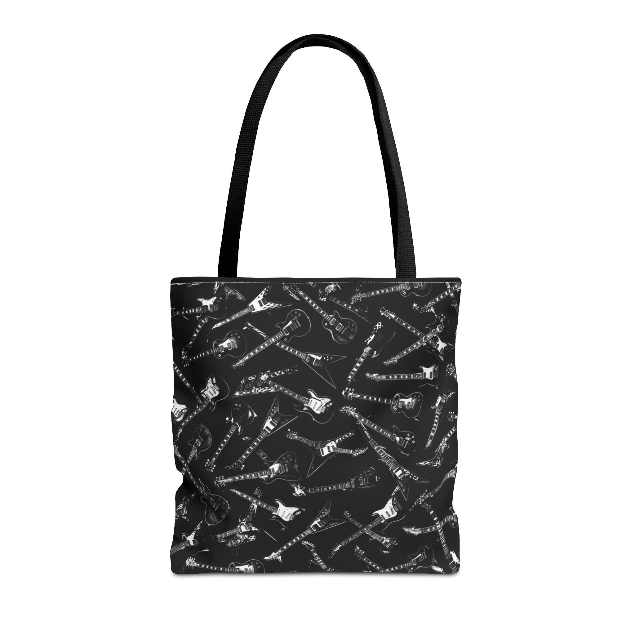 Black Guitar Pattern Tote Bag — Rock Music Instrument All-Over Print