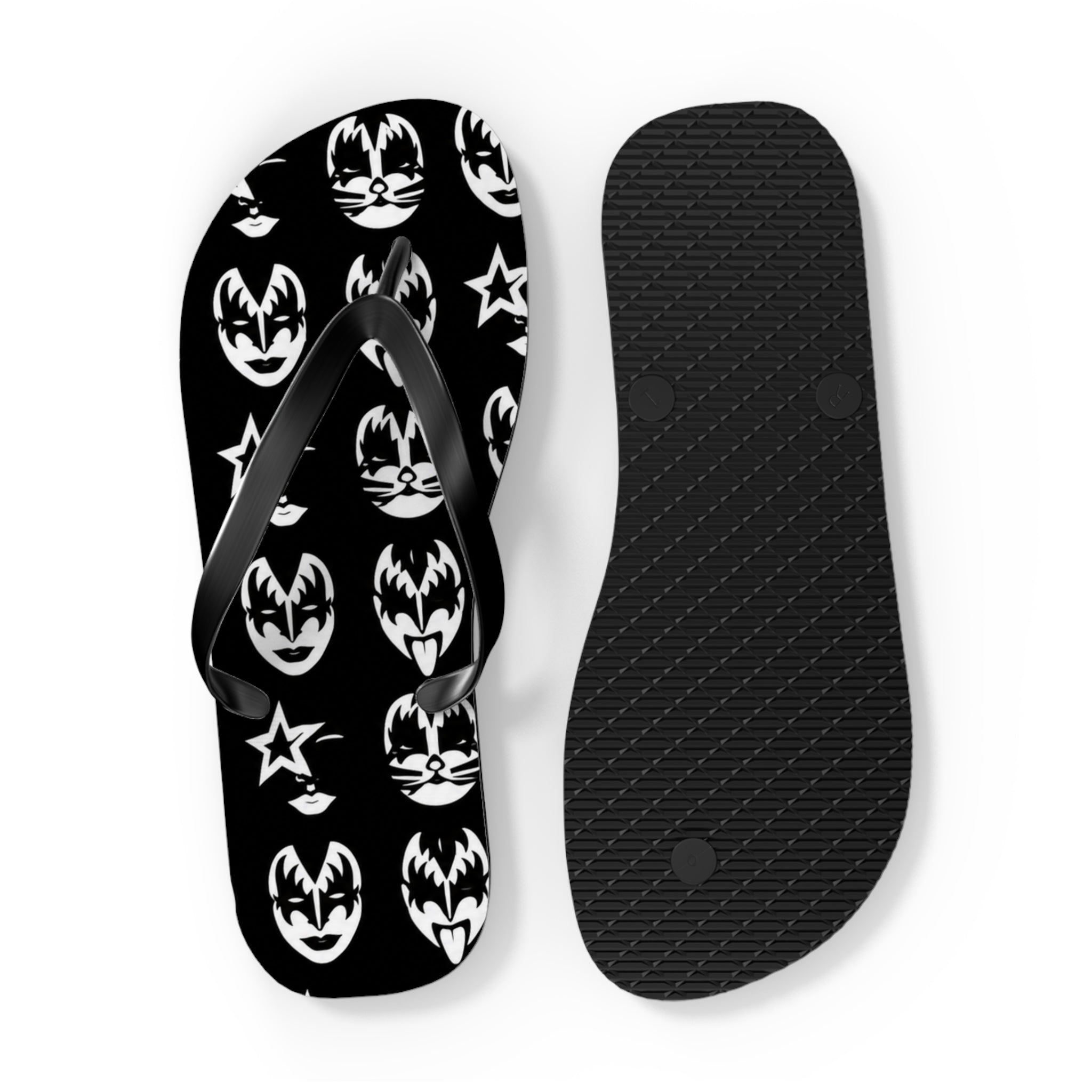 Kiss Band Logo Flip Flops — Black & White Rock Star Beach Sandals