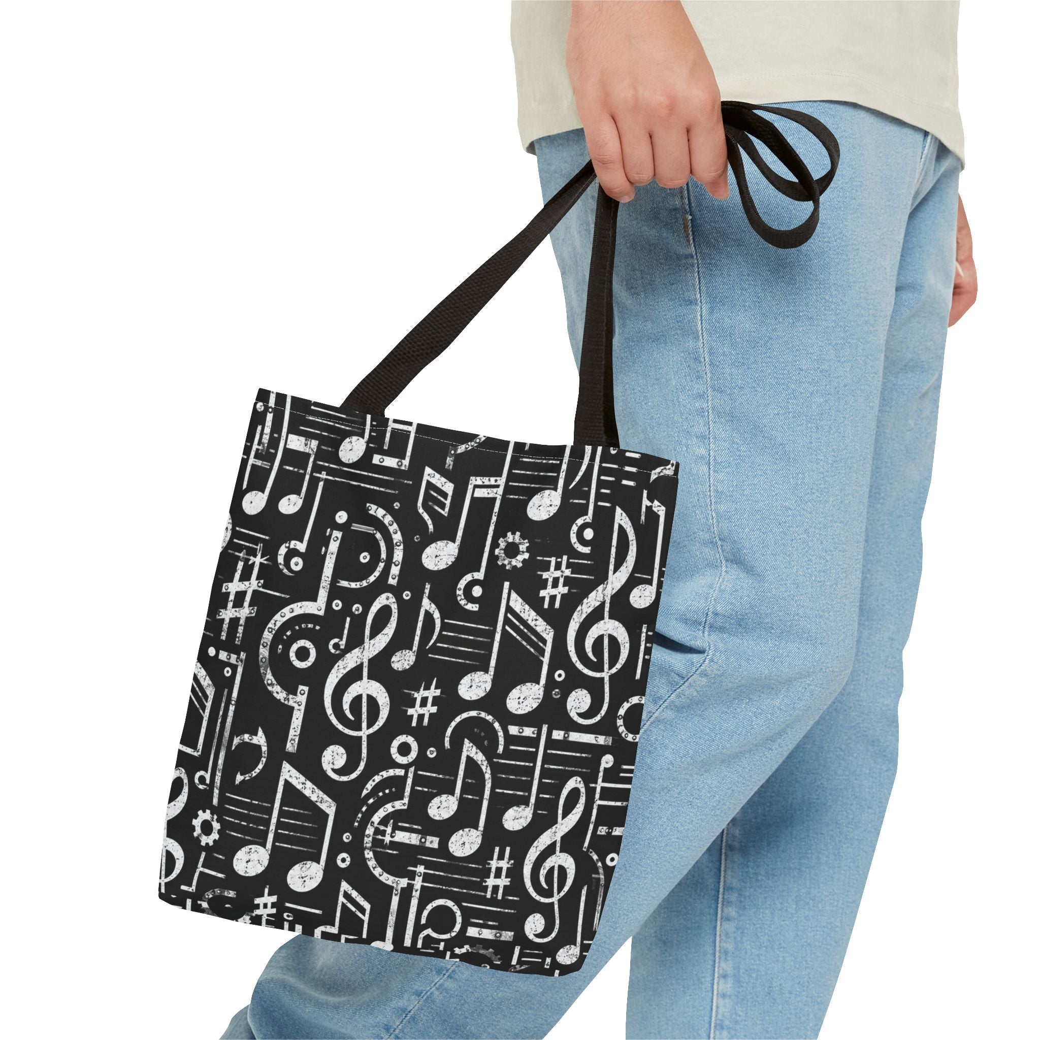Musical Notes Pattern Tote Bag – Black & White Music Lover AOP Tote