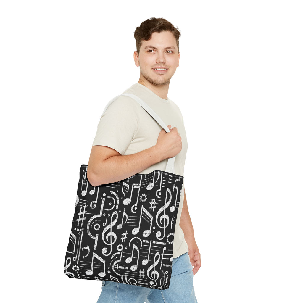 Musical Notes Pattern Tote Bag – Black & White Music Lover AOP Tote