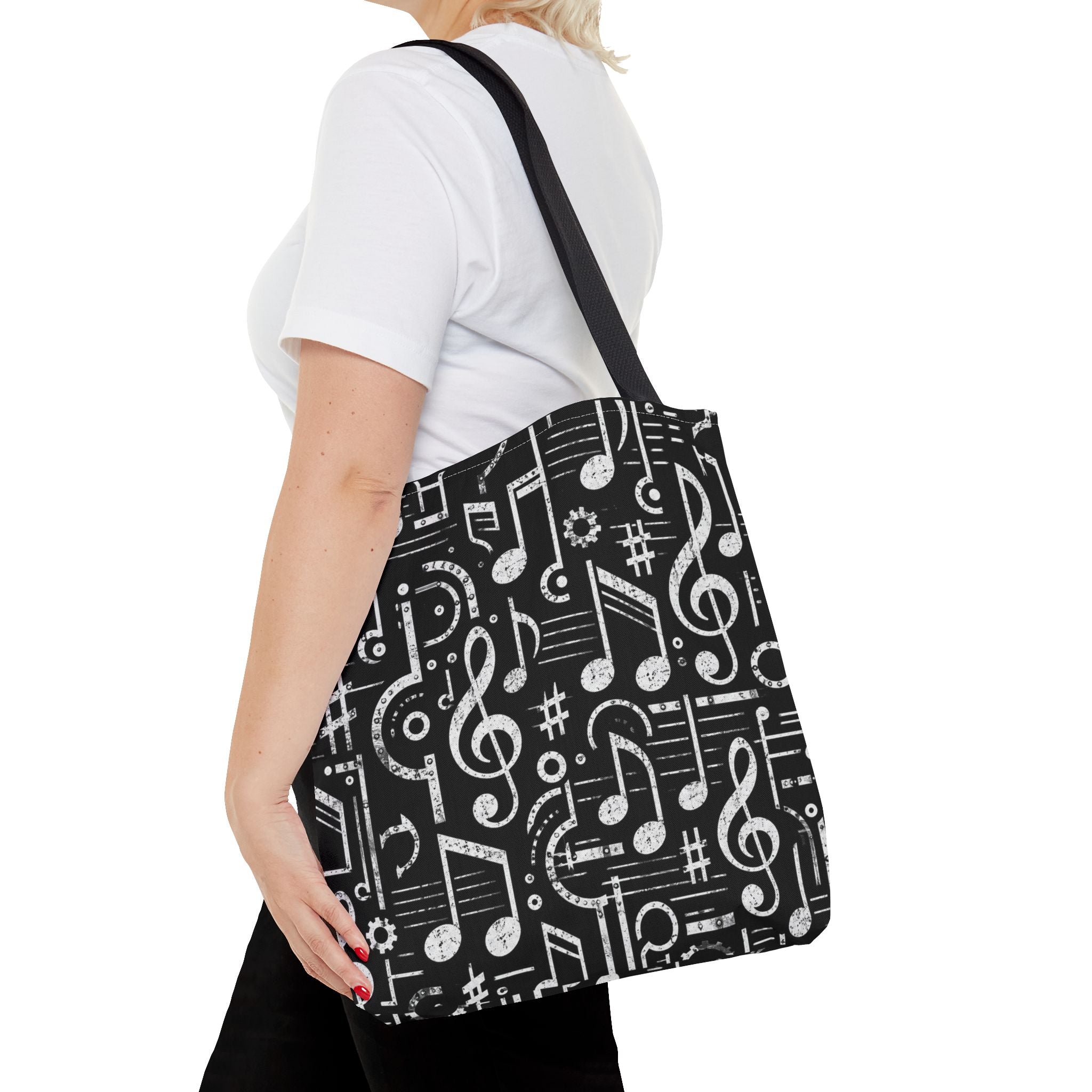 Musical Notes Pattern Tote Bag – Black & White Music Lover AOP Tote