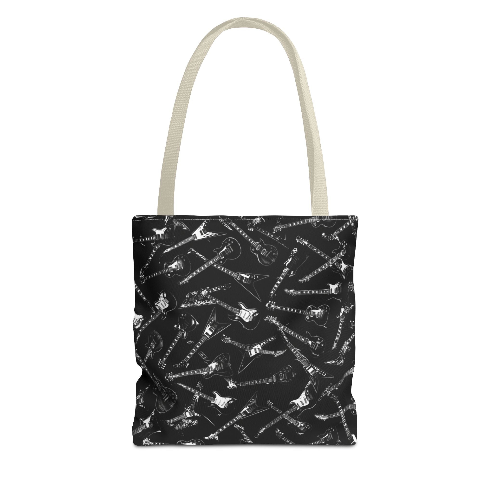 Black Guitar Pattern Tote Bag — Rock Music Instrument All-Over Print