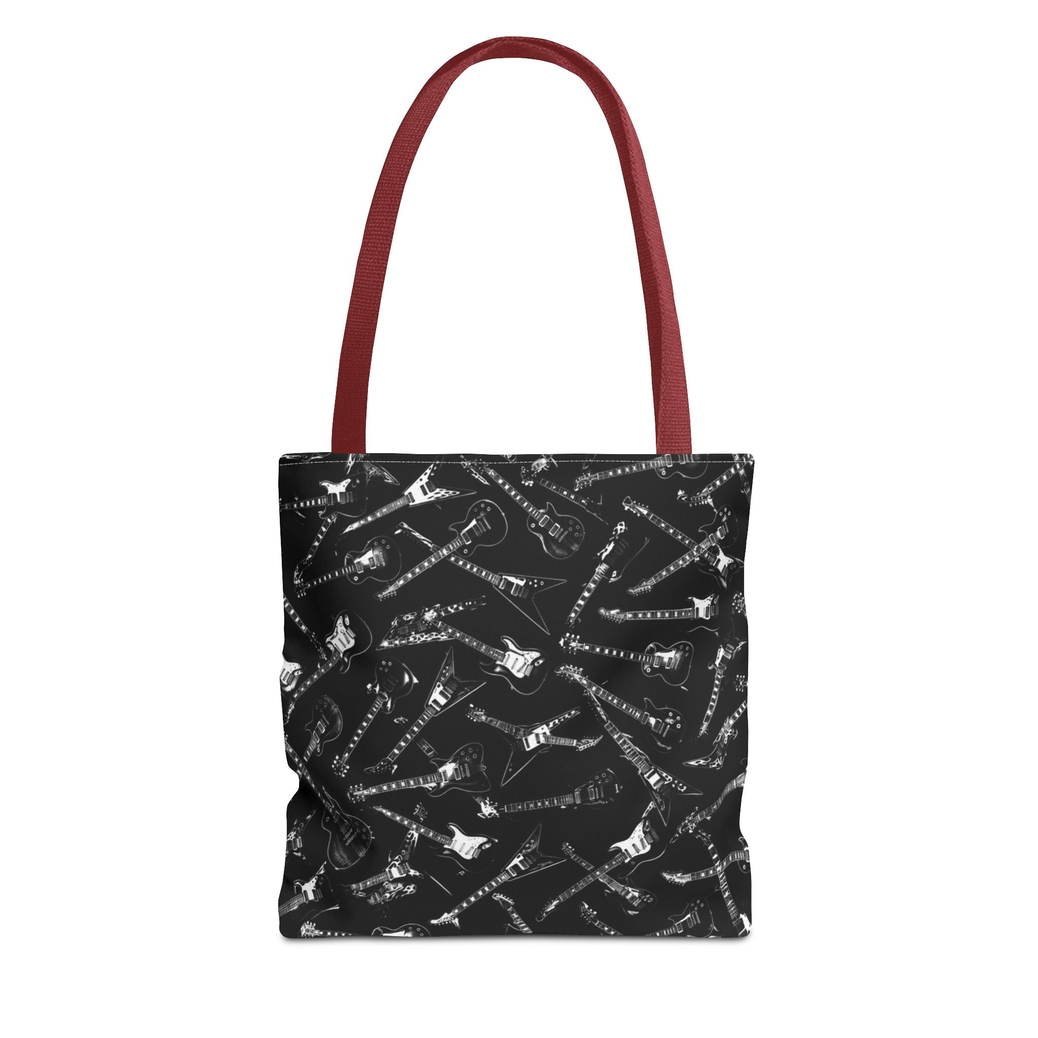 Black Guitar Pattern Tote Bag — Rock Music Instrument All-Over Print