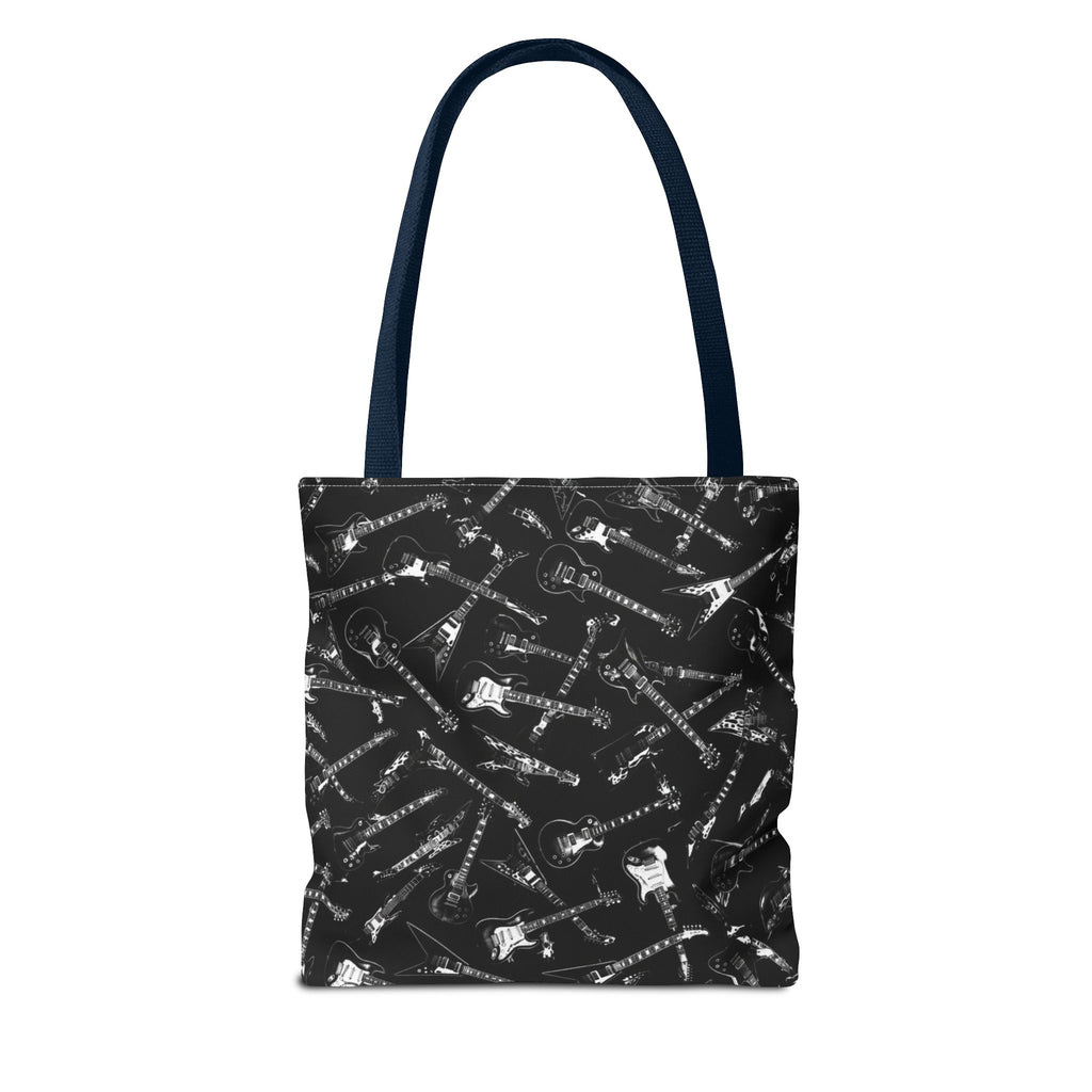 Black Guitar Pattern Tote Bag — Rock Music Instrument All-Over Print