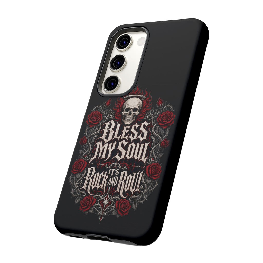 Bless My Soul Rock and Roll Phone Case — Gothic Skull & Roses Tough Case