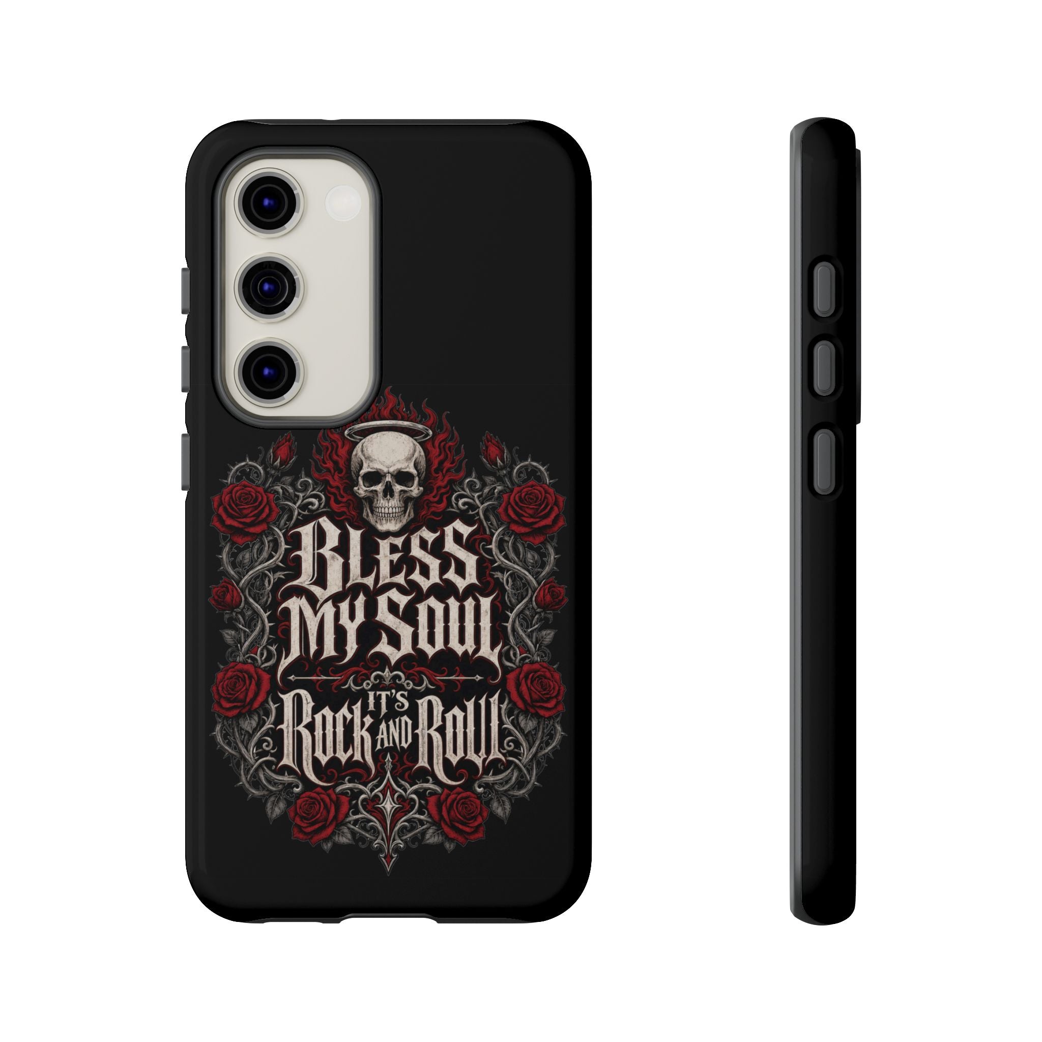 Bless My Soul Rock and Roll Phone Case — Gothic Skull & Roses Tough Case
