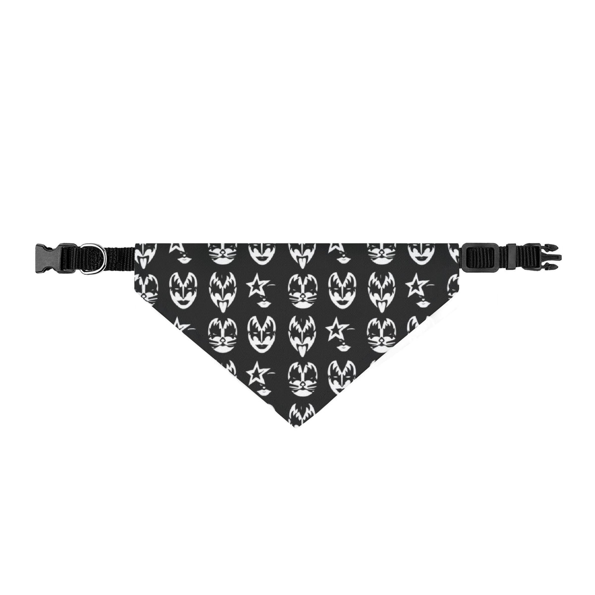 Clip-On Pet Bandana — Black Rock Band Kiss Face Pattern for Dogs & Cats